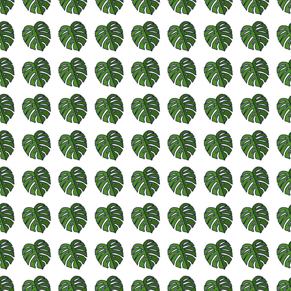 Outline monstera silhouettes seamless pattern. Palm leaves endless background. Botanical wallpaper. vector