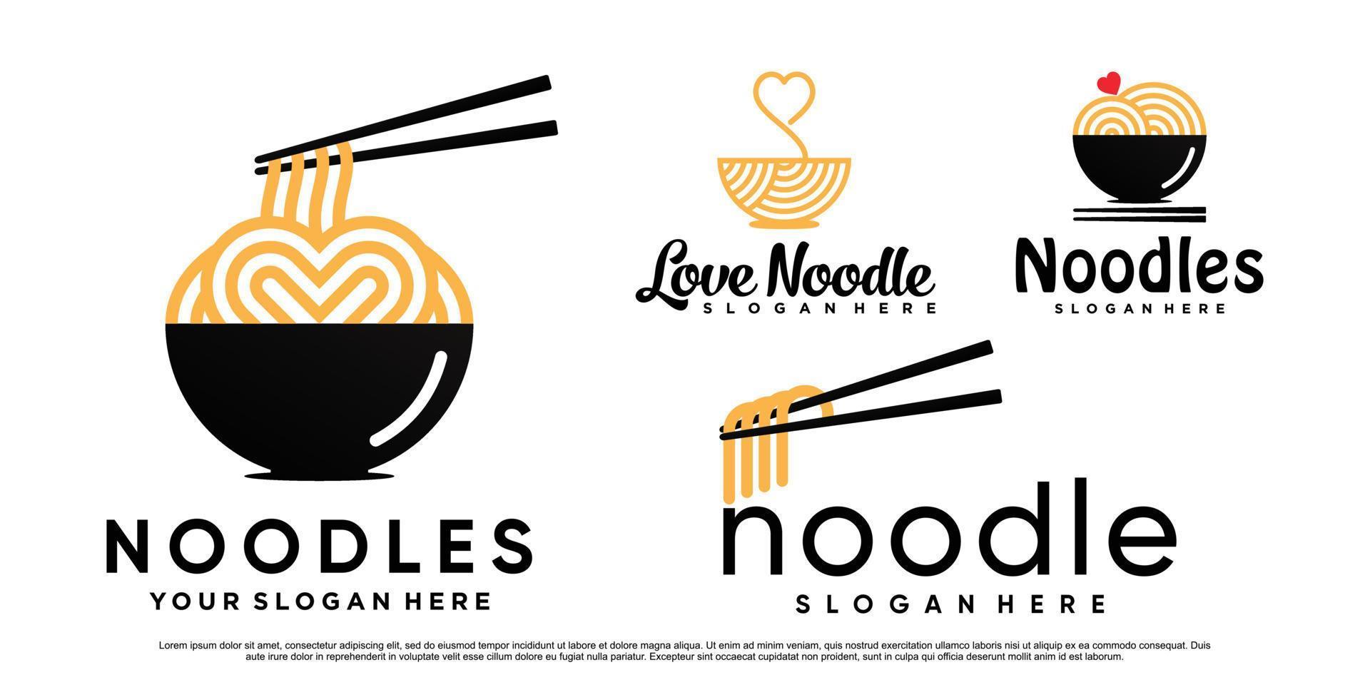 conjunto de ilustración de diseño de logotipo de fideos ramen para restaurante con concepto creativo vector premium