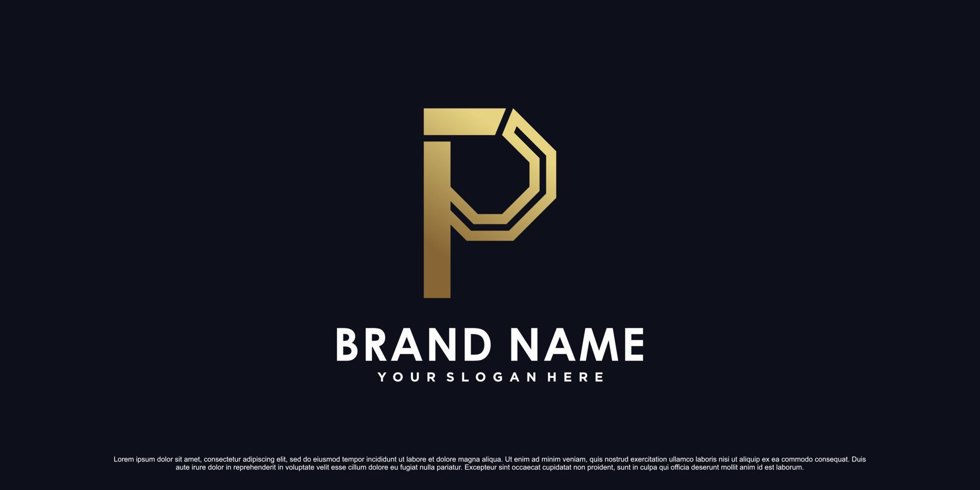 Golden gradient letter p logo design for company or personal with unique concept Premium Vector