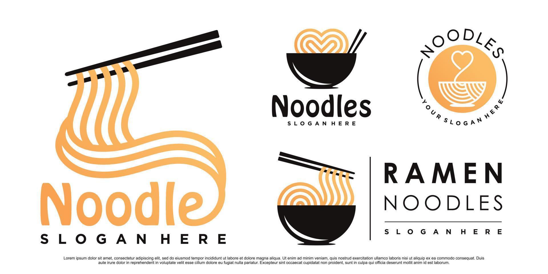 conjunto de ilustración de diseño de logotipo de fideos ramen para restaurante con concepto creativo vector premium