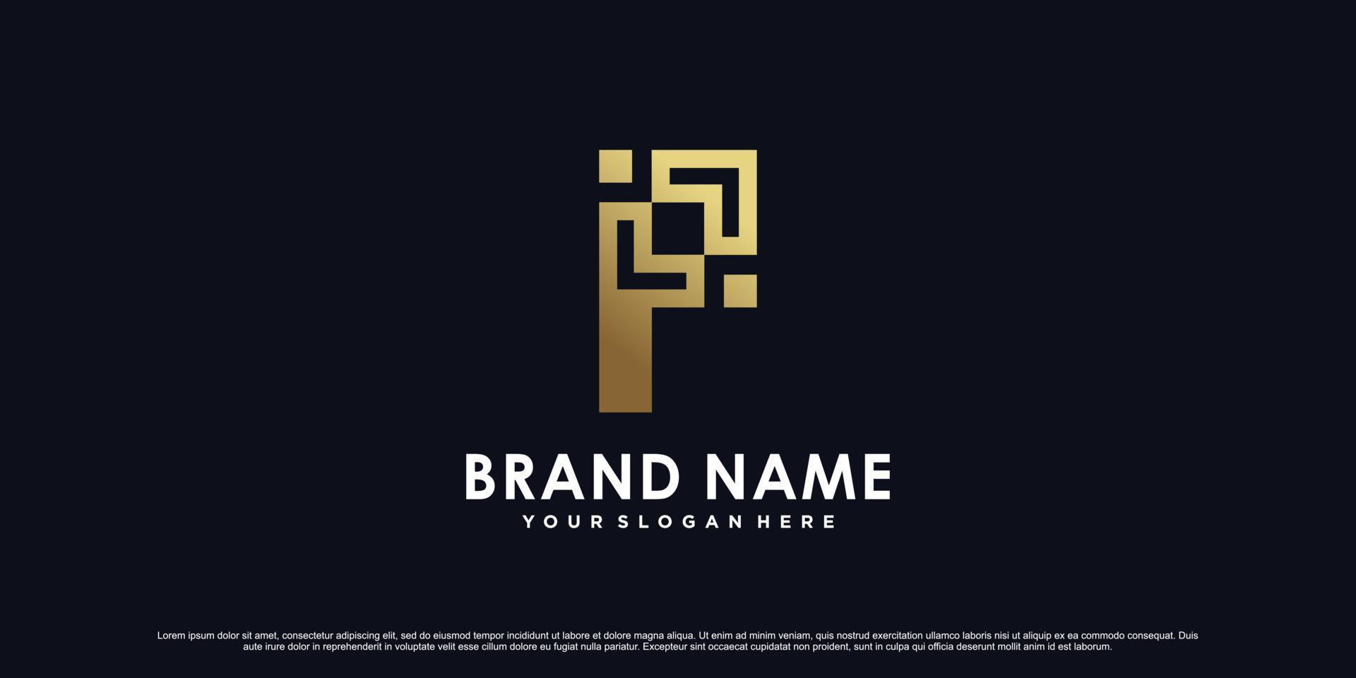 Golden gradient letter p logo design for company or personal with unique concept Premium Vector