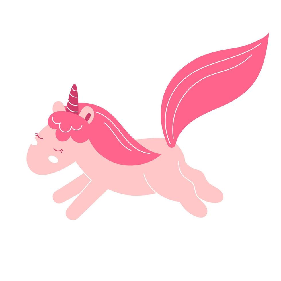 lindo unicornio de hadas, decoración de guardería, estampado de ropa de bebé, afiche. ilustración vectorial en estilo plano aislado en fondo blanco, personaje infantil, pony, caballo vector