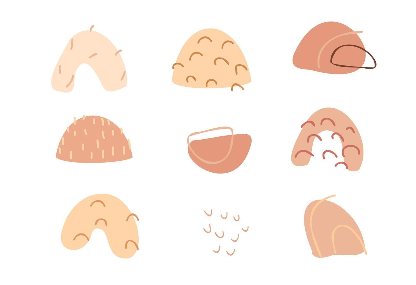 Set of beige rainbows in doodle style. vector