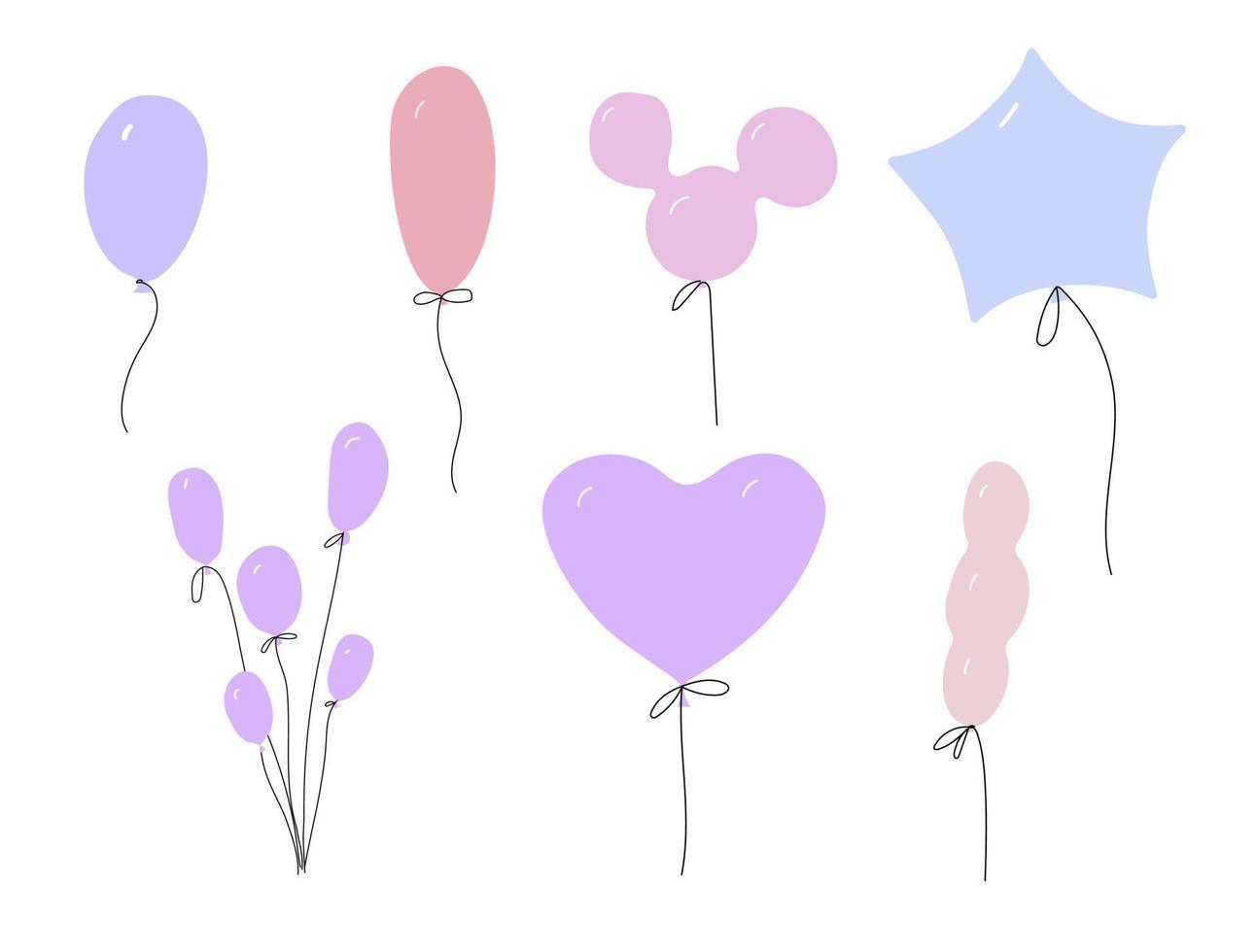 Set of air balloons drawn in doodle style. vector