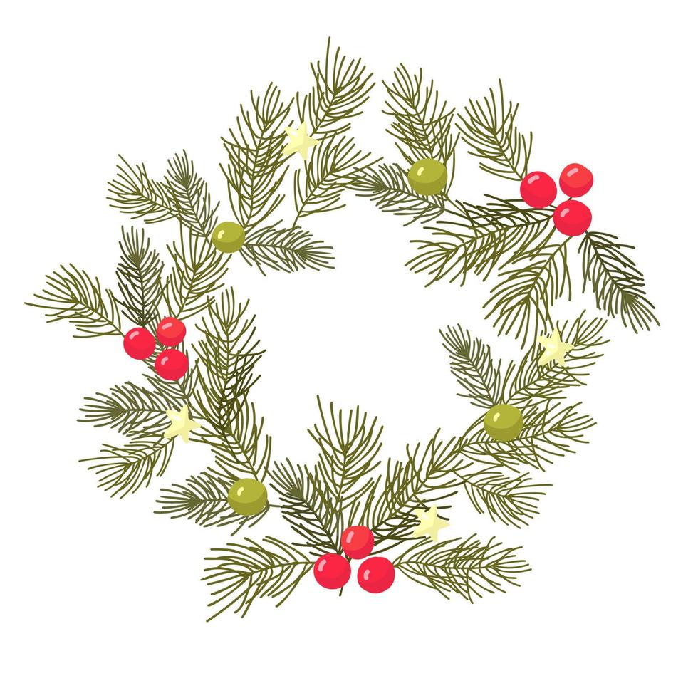 Christmas wreath drawn in doodle style. vector