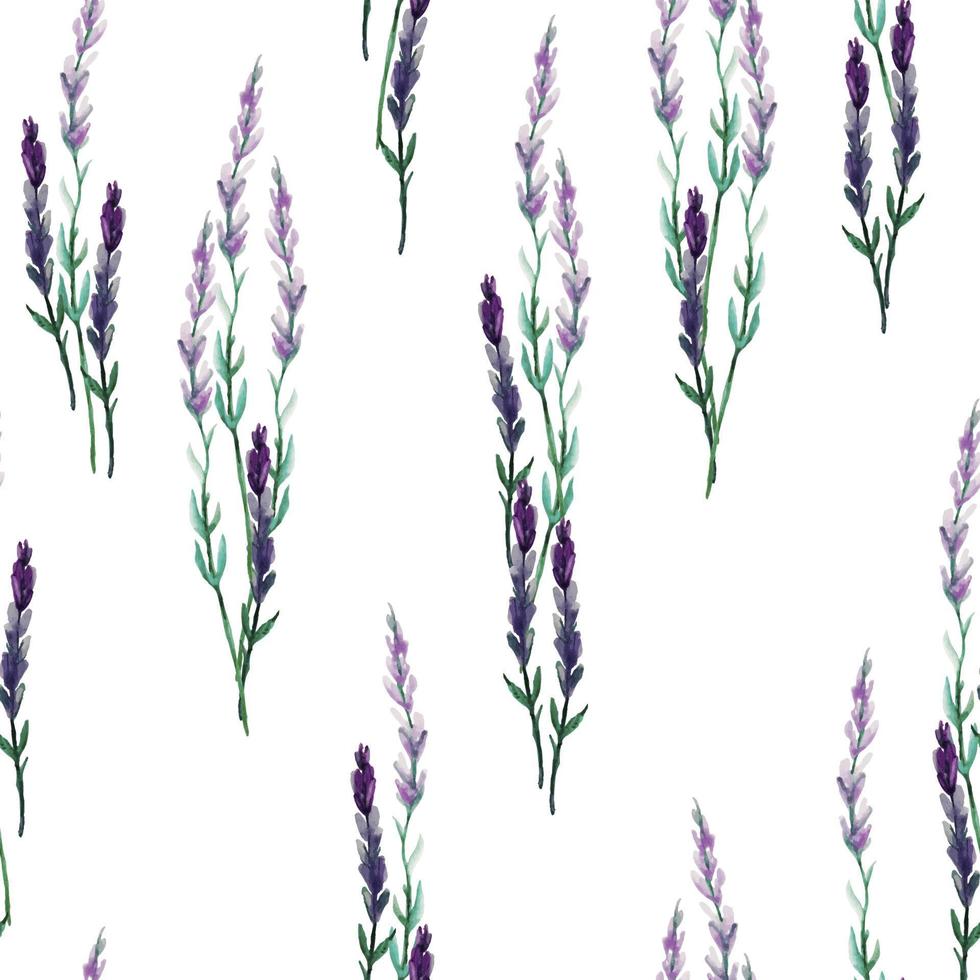 Spring watercolor seamless pattern with blooming lavender flowers. Vector illustration of the website background with cosmetics, floral fragrances