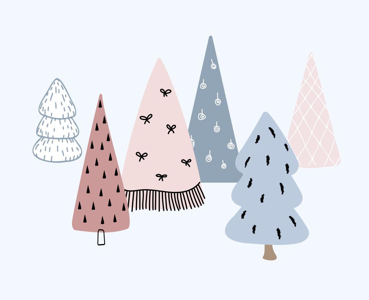 Christmas tree set in doodle style. vector