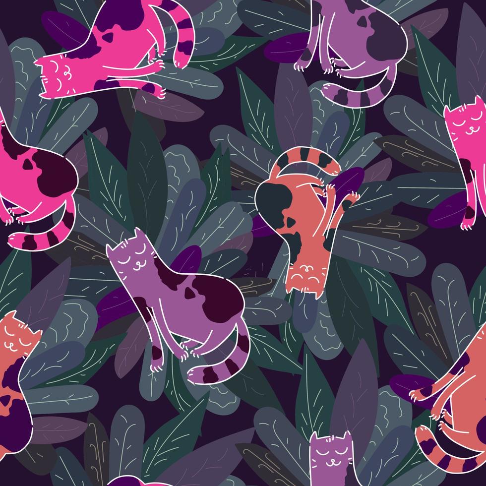 Doodle seamless pattern multicolored cats for decoration design. vector