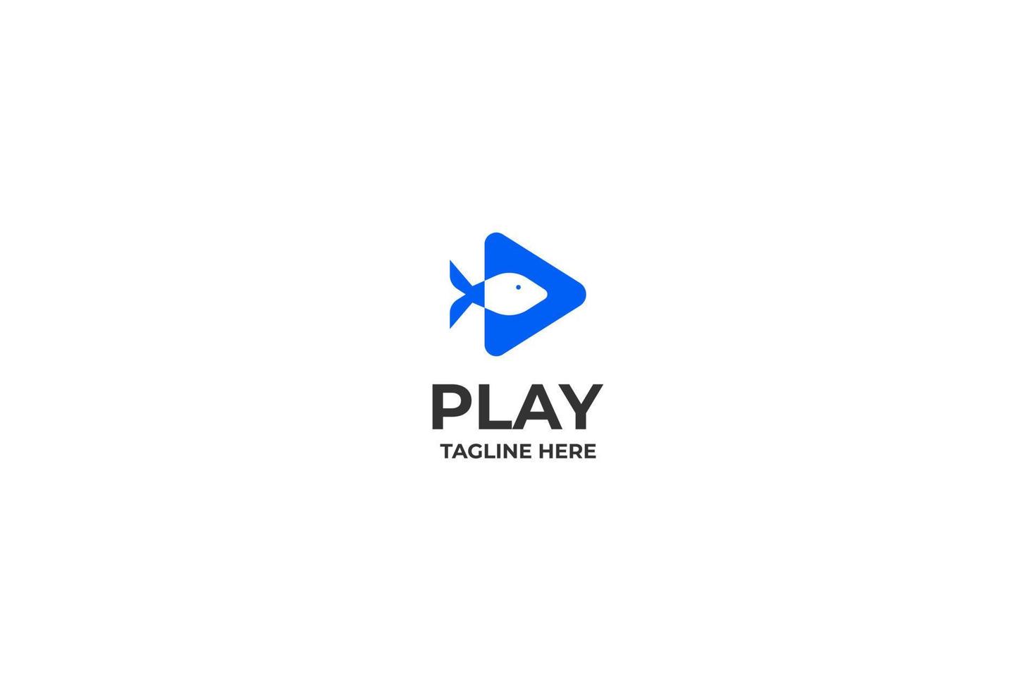 Flat play fish media logo design vector illustration idea