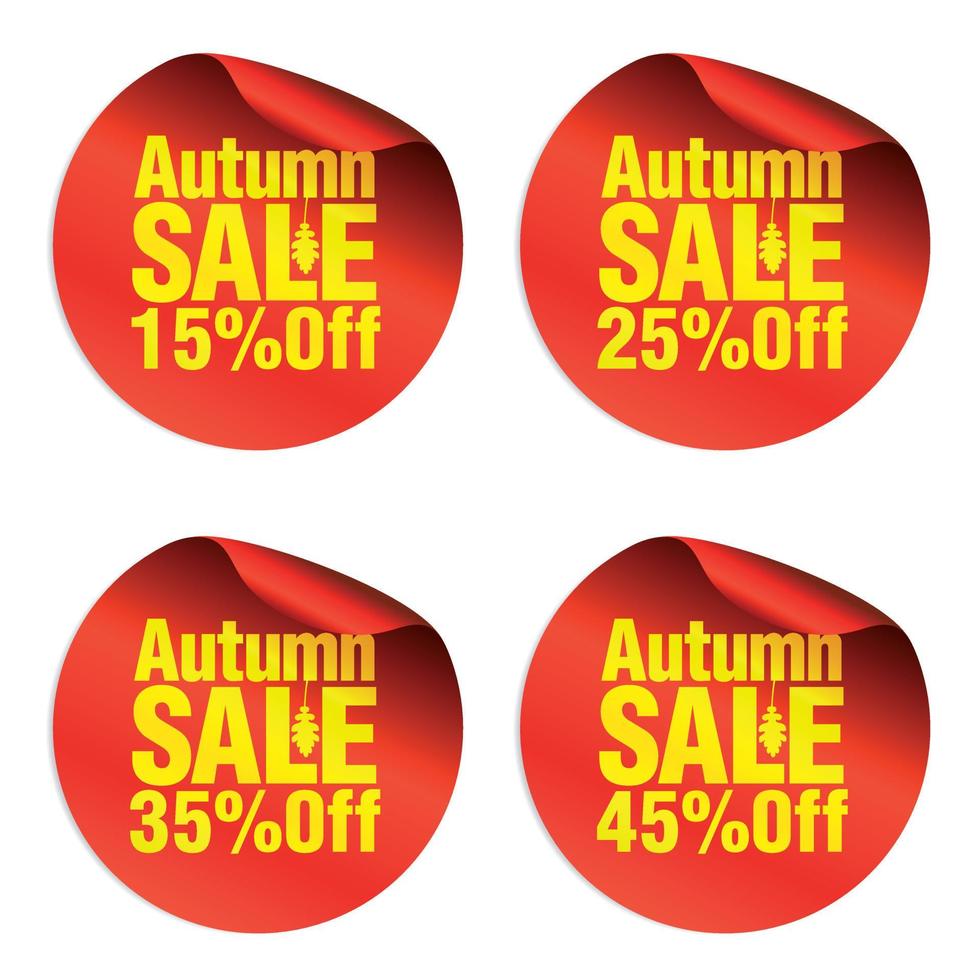 Autumn red sale stickers set 15, 25, 35, 45 percent off vector