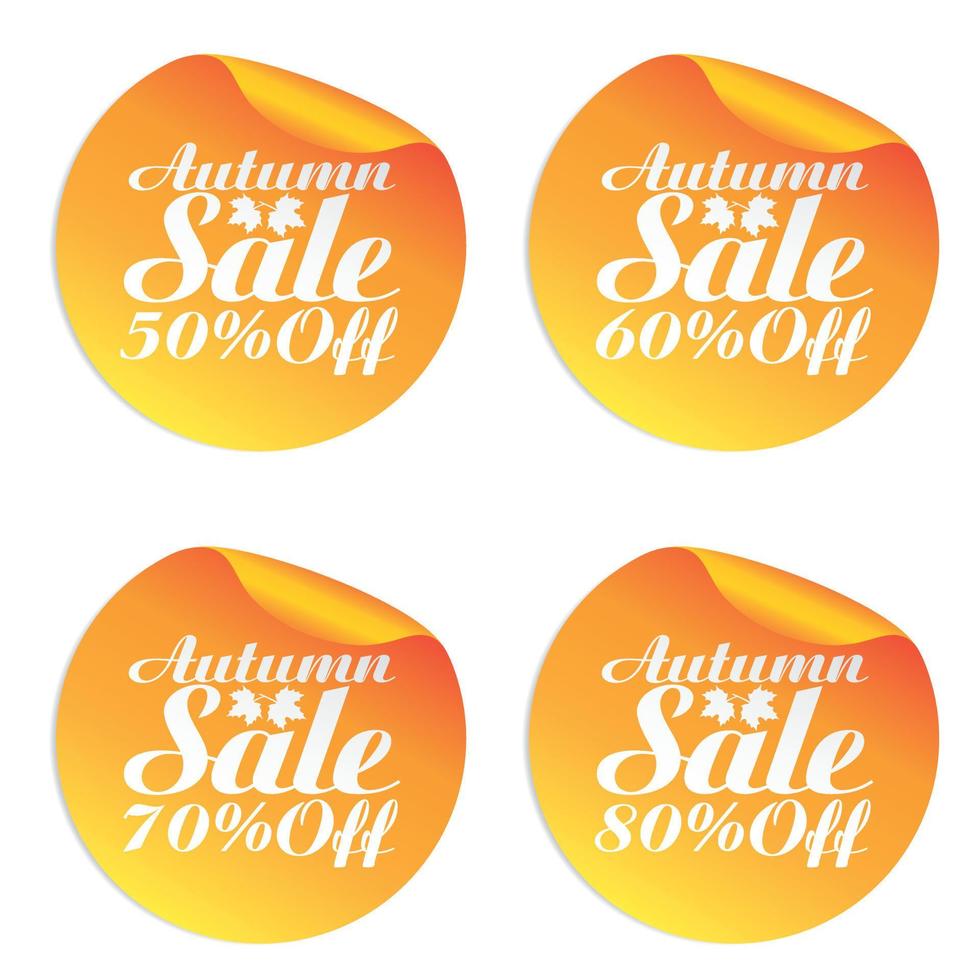 Autumn orange sale stickers set 50, 60, 70, 80 percent off vector