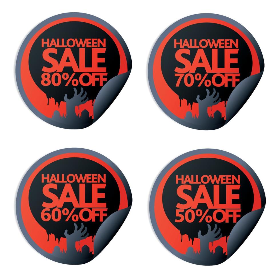 Halloween sale sticker with hand 50,60,70,80 vector