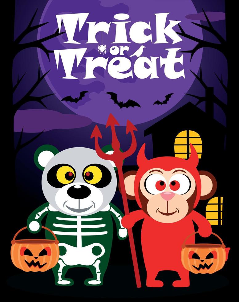 Halloween background trick or treating with animal in Halloween costume vector