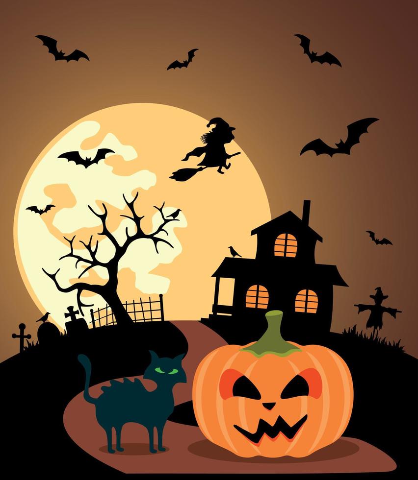 fondo de halloween con calabaza y luna llena vector