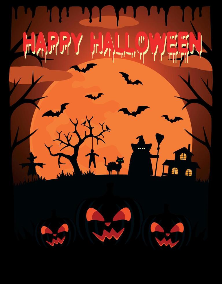 Happy Halloween background with witch and scary pumpkin vector