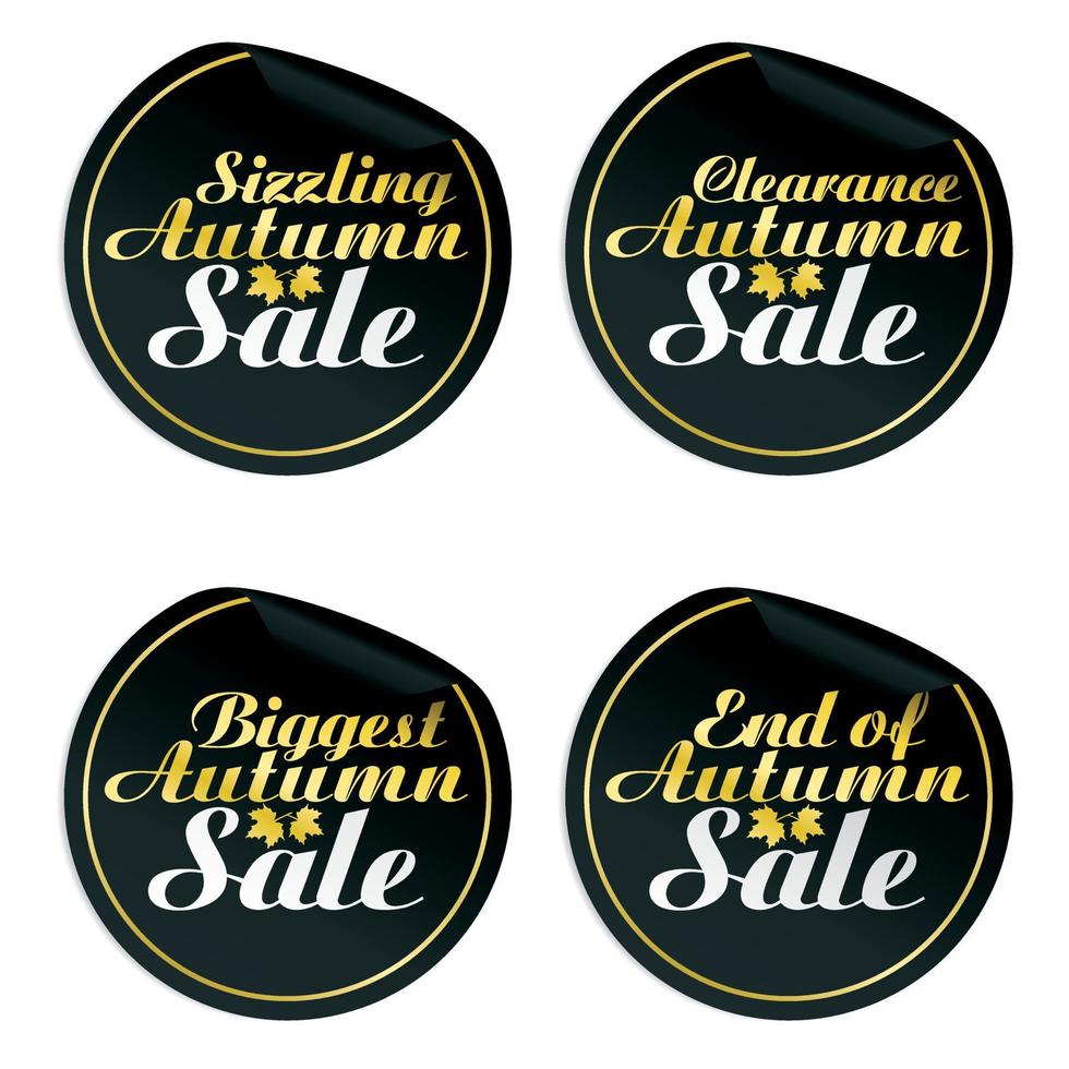 Autumn black gold sale stickers. Sizzling, clearance, biggest, end of  Autumn sale vector