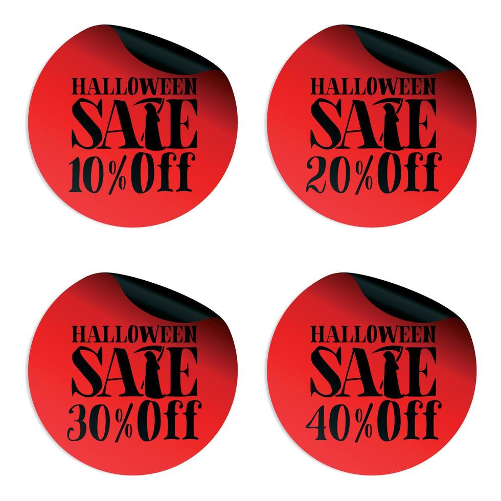 Red Halloween sale stickers set with scytheman 10, 20, 30, 40 percent off vector