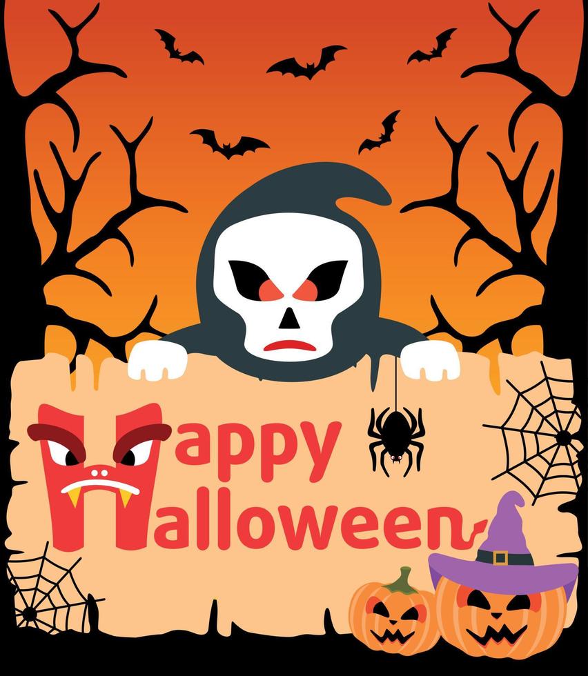 Halloween background card with Scytheman vector