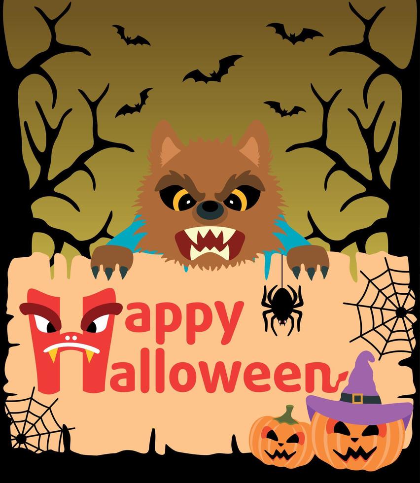 tarjeta de fondo de halloween con hombre lobo vector