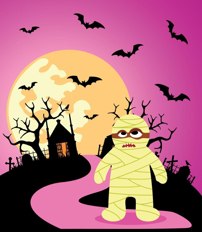 fondo de halloween con momia y luna llena.eps vector