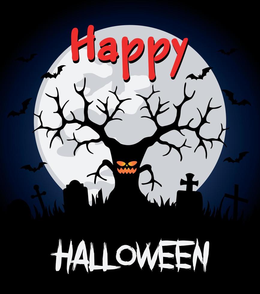 feliz halloween background.vector ilustración de un árbol espeluznante en un cementerio en halloween vector