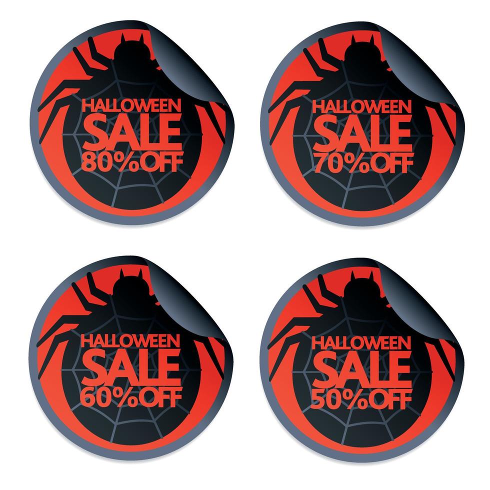 Halloween sale sticker with spider 50,60,70,80 vector