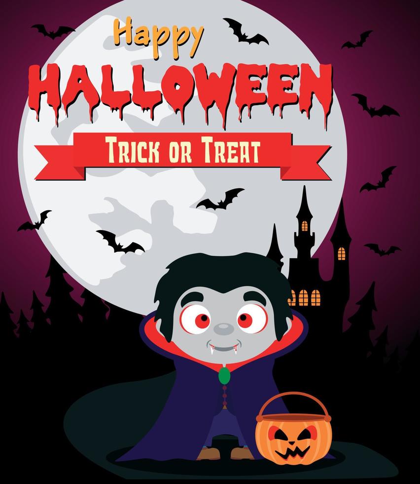 Halloween background with kid dracula vector