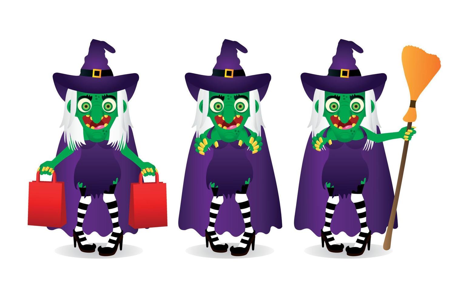 Witch set isolated on a white background. Witch cartoon style vector