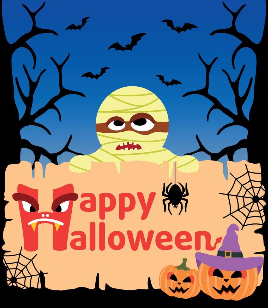 tarjeta de fondo de halloween con momia vector