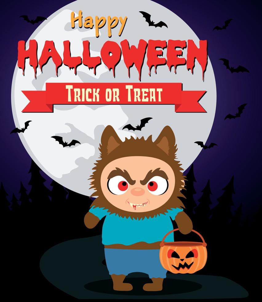 fondo de halloween con niño hombre lobo vector