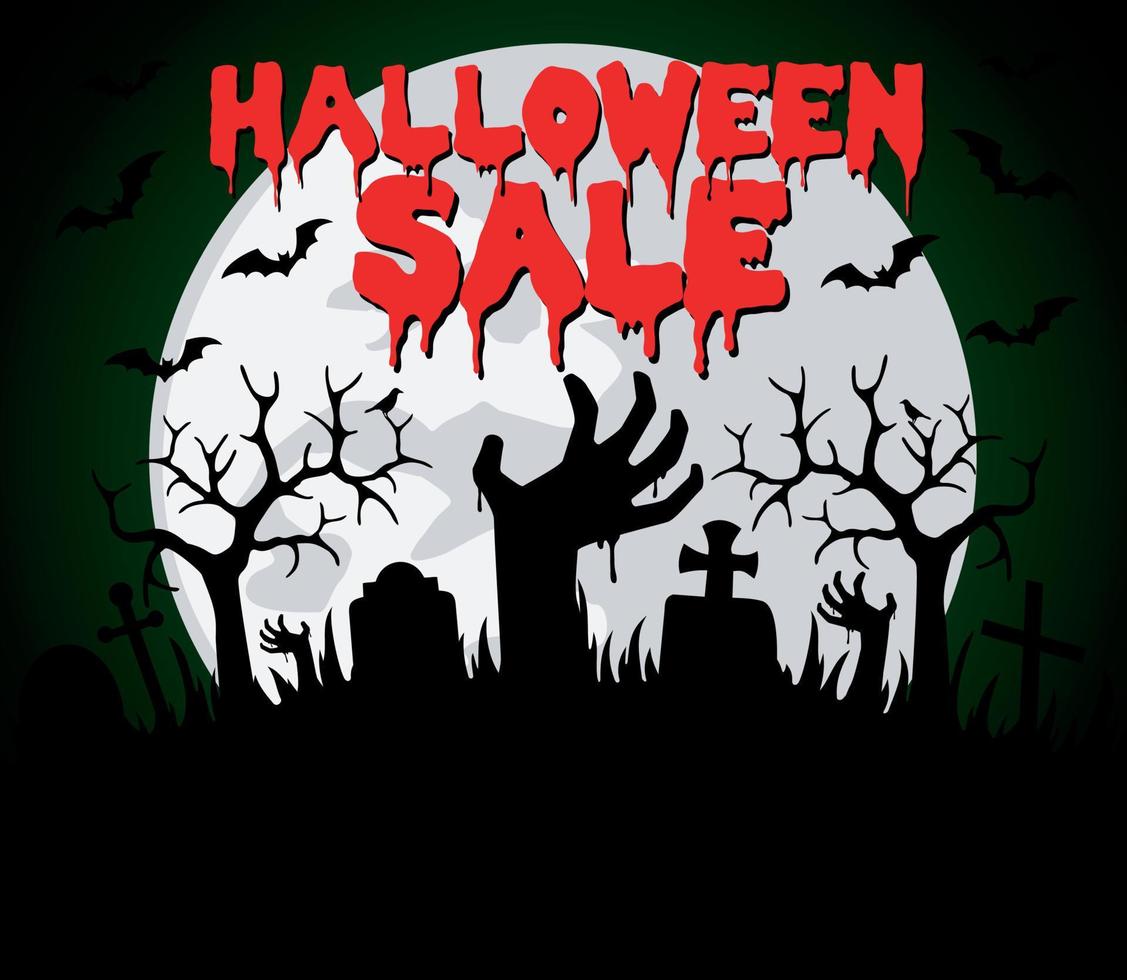 Halloween sale background with hands zombie vector