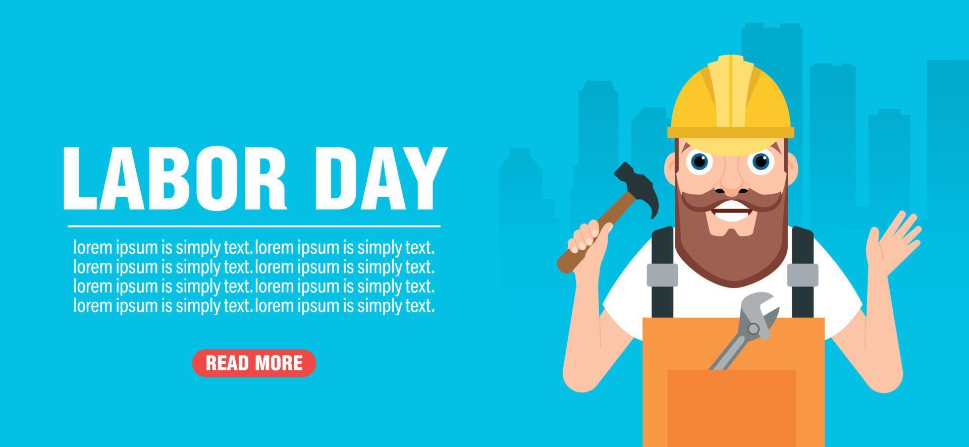 Labor day design flat banner with repairman vector