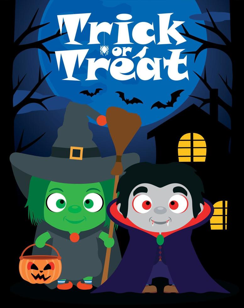 Halloween background trick or treating with children, vector
