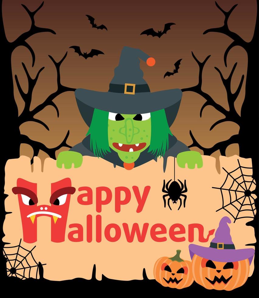 Halloween background card with Witch vector