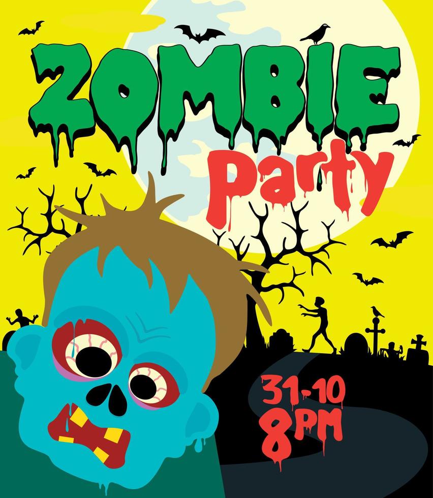 Halloween party background with zombie vector ,yellow