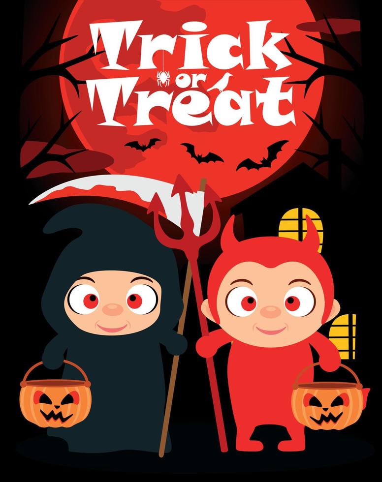 fondo de truco o trato de halloween con niños vector