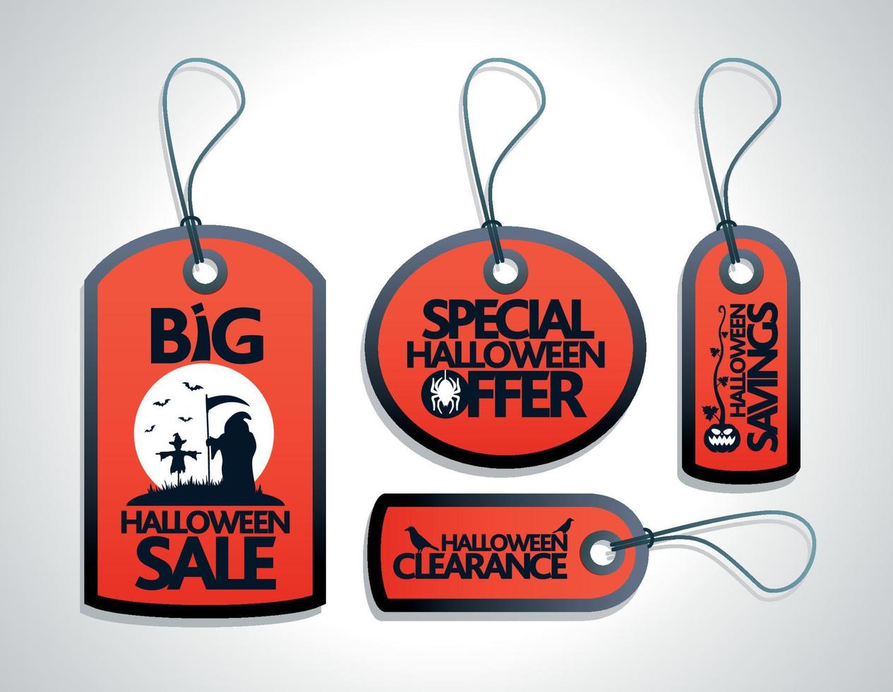 Sale Halloween Tags Set red with scytheman vector