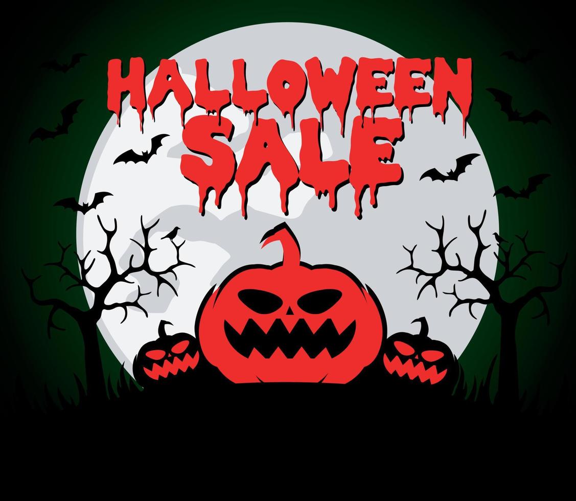 Halloween sale background with red pumpkin vector