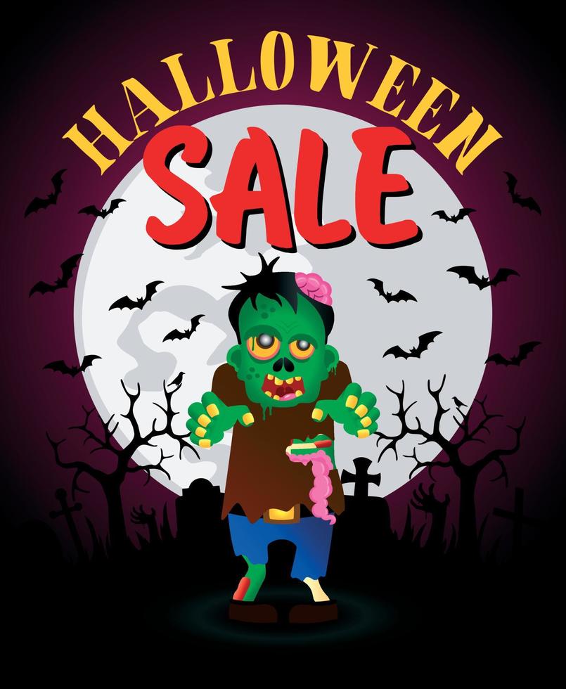 Halloween sale poster,banner with funny zombie vector
