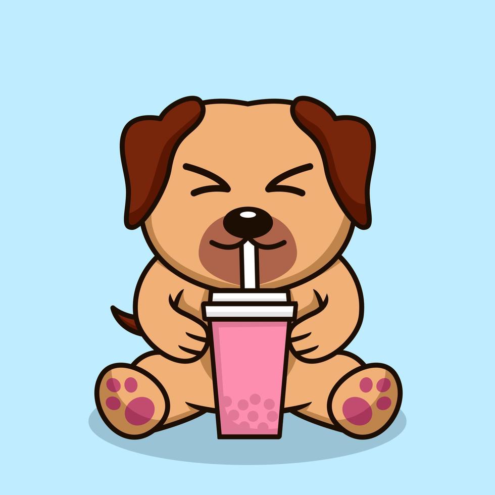 Vector illustration of cute dog premium drinking boba