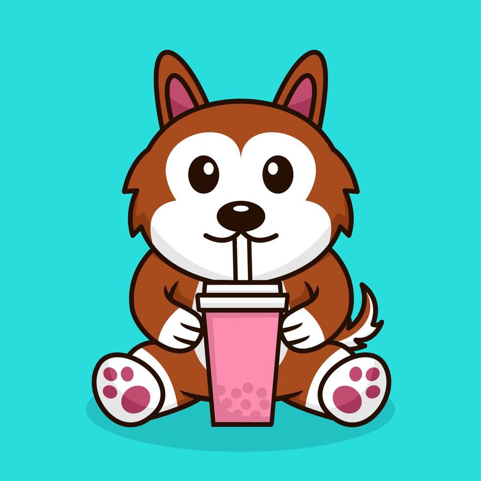 Vector illustration of cute dog premium drinking boba