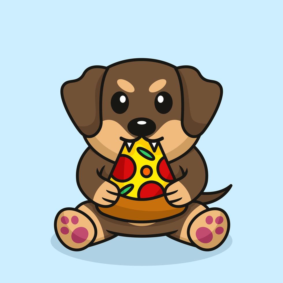 Vector illustration of premium cute dog eating pizza
