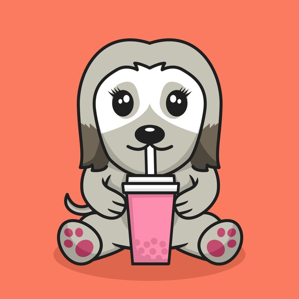 Vector illustration of cute dog premium drinking boba