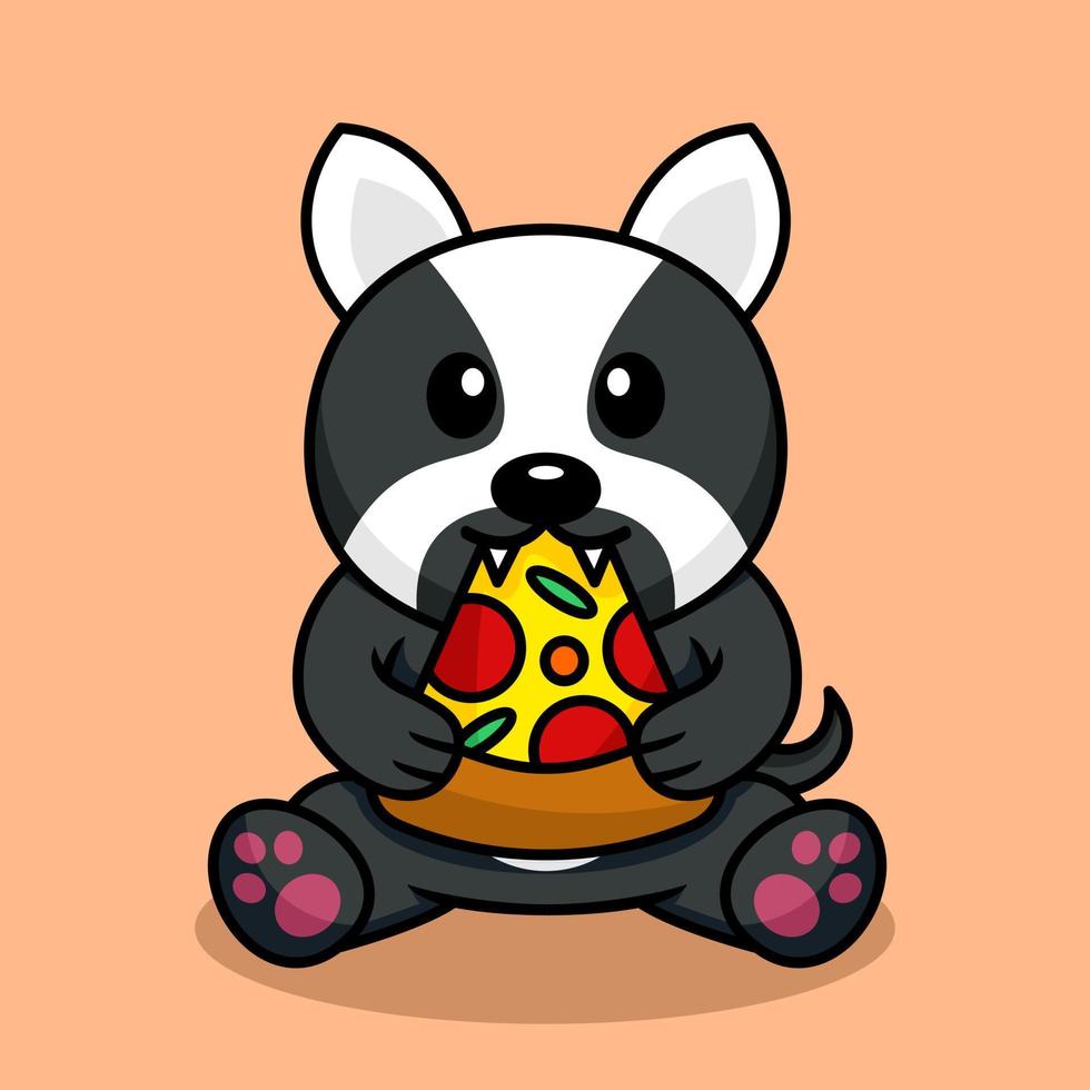 Vector illustration of premium cute dog eating pizza