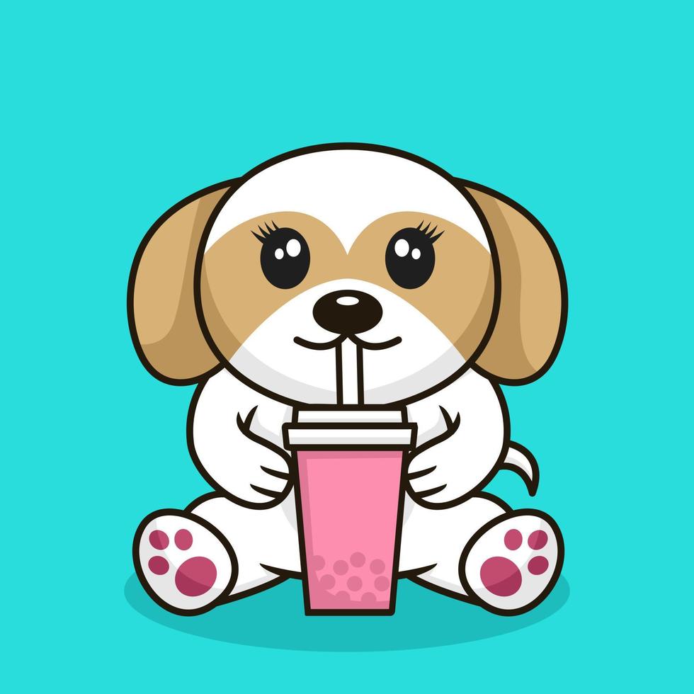 Vector illustration of cute dog premium drinking boba