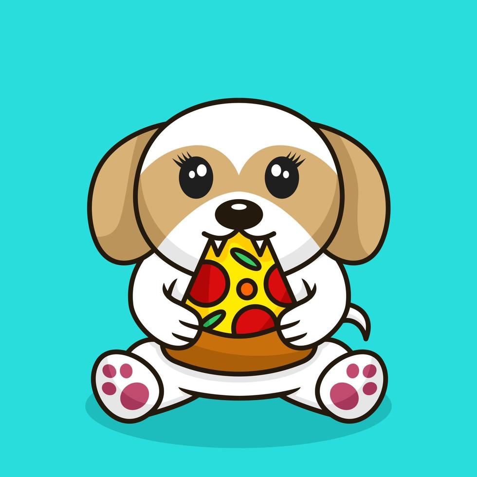 Vector illustration of premium cute dog eating pizza