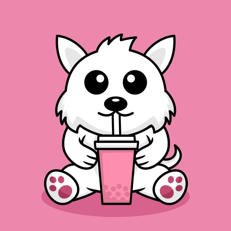 Vector illustration of cute dog premium drinking boba