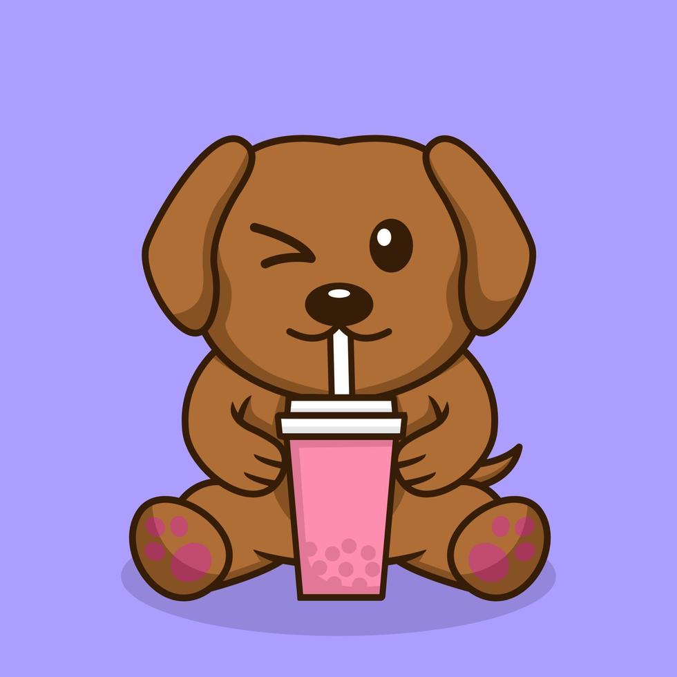 Vector illustration of cute dog premium drinking boba