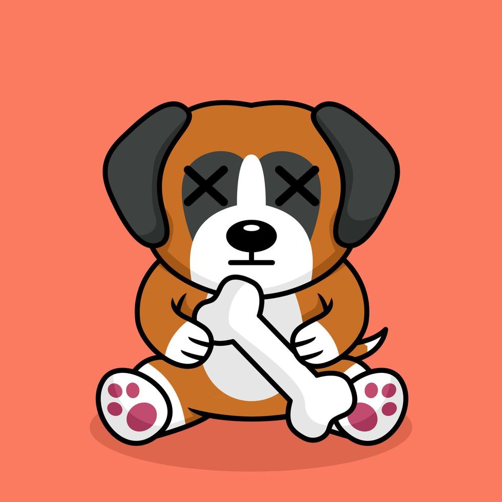 ilustración premium vectorial de un perro lindo que lleva un hueso vector