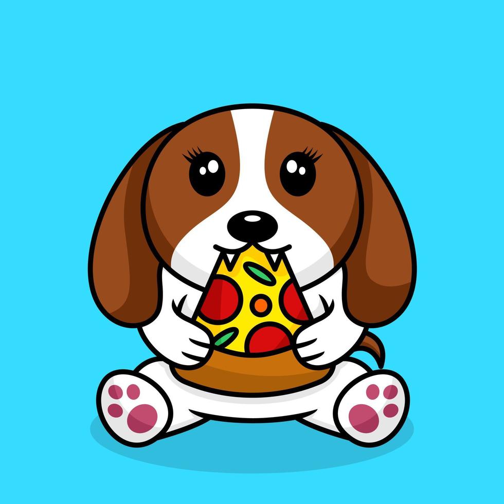 Vector illustration of premium cute dog eating pizza